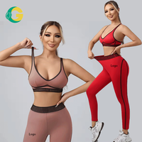 Ensemble de yoga 2 pièces pour femme : Leggings taille haute et brassière de sport avec logo frontal de la même marque – Idéal pour le Pilates, la gym, l'entraînement et le fitness