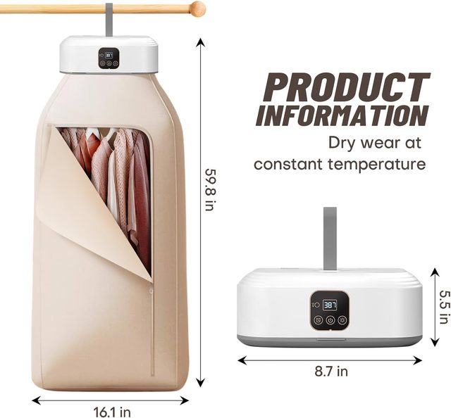 Portable Clothes Dryer Mini Laundry Dryers with Remote Control, Small Compact Foldable Electric Drying Machine with Dry Bag