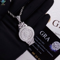 Pendentif médaillon rond entièrement serti de diamants pour homme, en argent 925, diamant Moissanite VVS, bijou de mode Hip-Hop