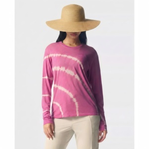 Футболка с длинным рукавом из мериносовой шерсти и тенсела для активного отдыха, антибактериальная, для марафона и трейлраннинга, фиолетово-зеленая - Product Image 2