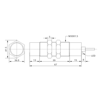 Capteur de Proximité Inductif ICA30MN15E2-2 à Faible Coût, Conception Cylindrique Universelle M30, Non Encastré, 15mm, NO/NC, 2 Fils, 24V DC, IP67, 100HZ