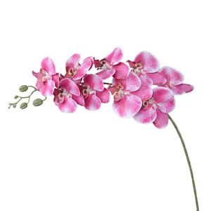 Yeni varış yapay 9 kafaları lateks Phalaenopsis sahte derin pembe kelebek orkide çiçek ev otel oturma odası süslemeleri için