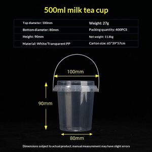 Gobelet en plastique transparent PP jetable personnalisé de la marque NAJIE, imprimé en sérigraphie, 32 oz (500 ml), avec couvercle et poignée, pour thé au lait Boba - Product Image 4