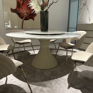 High End luce italiana di lusso moderno rotondo in marmo naturale girevole tavolo da pranzo in marmo bianco tavolo da pranzo per Villa - Product Image 4