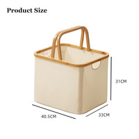 Panier à linge pliable rectangulaire en tissu Oxford écologique avec poignées en bambou, panier à linge sale multi-usages pour la maison