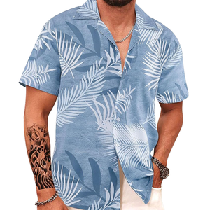 Chemise à manches courtes boutonnée 100% coton, motif personnalisé, matière personnalisée pour hommes, vêtements de plage <span class=keywords><strong>d</strong></span>'été, fabricant en gros, faible MOQ - Product Image 1