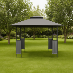 Grand gazebo en acier anthracite avec auvent en polyester, mobilier d'extérieur au design contemporain - Product Image 2