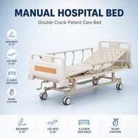 Lit d'hôpital manuel à double manivelle en métal, cadre en alliage d'aluminium, 2 fonctions, dossier et repose-jambes réglables, côtés pliables en forme de S