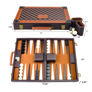 Gioco di strategia da viaggio in pelle Backgammon da 15 pollici marrone Backgammon da tavolo Premium - Product Image 6