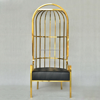 Chaise de salle à manger de banquet de restaurant d'hôtel de luxe moderne, chaise de loisirs de salon en acier inoxydable doré, design cage à oiseaux