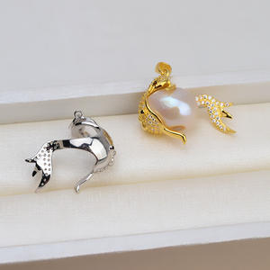 Collier pour femme avec pendentif en forme de poisson rouge irrégulier en argent S925, perle vide, accessoires de bricolage, bijoux - Product Image 4