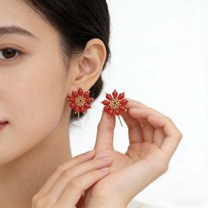 Namayo กระดุมลายดอกกุหลาบซันเบียทำด้วยมือต่างหูชุบทอง24K สำหรับงานแต่งงานแฟชั่นลำลองแนวสปอร์ต - Product Image 5