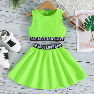 Ensembles de vêtements pour adolescentes, été, 3 à 8 ans, décontractés, tendance, haut sans manches, jupes courtes, spandex/polyester, motif floral - Product Image 1