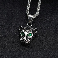 Collier et Pendentif Léopard en Acier Inoxydable avec Zircons Verts, Rouges et Bleus, Bijoux Hip Hop Tendance, Chaîne et Porte-clés