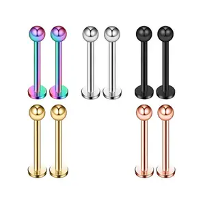 2024 New 50pcs/pack G23 Titanium External Threaded Lip Stud Earrings Lip Staple With Ball Lip Staple Piercing Jewelry