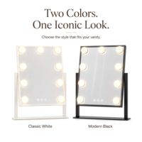 Miroir de Maquillage Carré Pliable de Bureau HD avec Éclairage LED, Finition Blanc Argent, 9 Ampoules LED, Interrupteur Tactile Intelligent en Métal, Grossissement 1X/10X, Vente en Gros DC