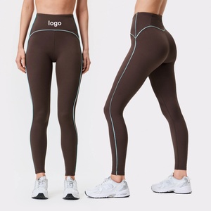 Leggings de yoga à haute élasticité, respirants, avec lignes contrastées, taille en V, tissu fonctionnel, séchage rapide - Product Image 2