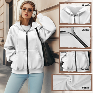Sudadera con capucha de talla grande con logotipo personalizado estampado para mujer, Jersey suave transpirable recortado, ropa de calle, sudadera holgada con capucha y cremallera para chica <span class=keywords><strong>4XL</strong></span> - Product Image 5