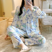 Pyjama femme Lijia en viscose respirante, ensemble à manches longues fin pour le printemps et l'automne, taille plus, vêtements de maison pour l'été