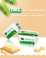 Contenedores de taza de mantequilla de margarina PP de grado alimenticio hermético impresos personalizados de China, contenedor IML ovalado de una sola pared con tapa