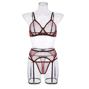 Hot Selling Thin Leopard Print <b>See</b>-<b>through</b> Mesh Lingerie Set Sexy Hollow Out Garter <b>Bra</b> Set for Women - Product Image 4