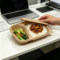 Boîte à lunch jetable écologique en fibre de coque de riz de 25 oz avec couvercle - Sans BPA, compostable et compatible micro-ondes, récipient à emporter