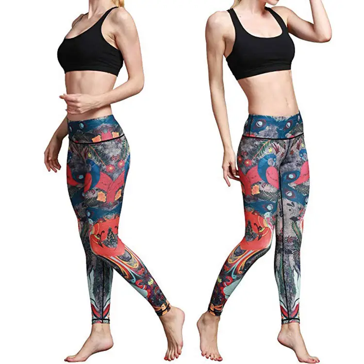 Sportkleding Hoge Taille Grafische Nylon Spandex Scrunched Sublimatie Afdrukken Fitness Slijtage Leggings Meisjes Strakke Custom Yoga Broek