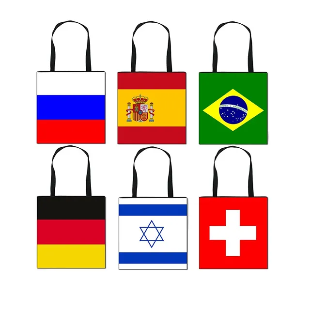 Повседневные сумки-тоуты, портативные вместительные сумки для хранения, Холщовая Сумка на плечо, женская сумка с национальным флагом и принтом