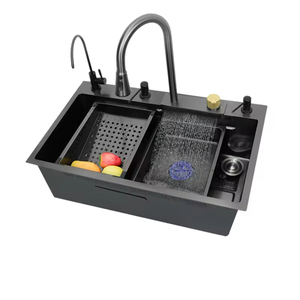 Évier <span class=keywords><strong>de</strong></span> <span class=keywords><strong>cuisine</strong></span> multifonction moderne en acier inoxydable SUS304 avec robinet cascade, poste <span class=keywords><strong>de</strong></span> travail à cuve unique pour hôtel - Product Image 2