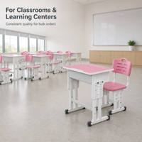 Ensemble bureau et chaise d'étude rose vif pour enfants avec étagère blanche et fente pour crayons, hauteur réglable pour enfants et salles de classe