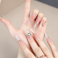Faux ongles longs en amande, logo personnalisé, OEM ODM, prix d'usine, pointes d'ongles en gel de luxe chromées avec gemmes pour usage quotidien