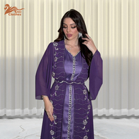 Abaya Dubaï 2024 Chiffon Abaya Ensemble 2 Pièces Manche Évasée Diamant Robes Abaya pour Femmes