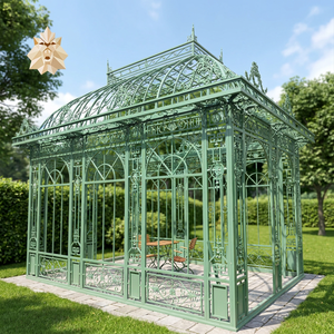 Serre de jardin extérieure sur mesure de grande taille, utilisation en jardin, serre antique, ornement de jardin, <span class=keywords><strong>fer</strong></span> <span class=keywords><strong>forgé</strong></span> vert, soudure en métal, gazebo en acier à <span class=keywords><strong>vendre</strong></span> - Product Image 1