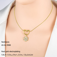 Collier pendentif en forme de cœur et de fleur en zircon plaqué or 18 carats en acier inoxydable anti-allergique et anti-corrosion, bijoux pour femmes