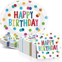 Assiettes et serviettes en papier colorées à pois pour dîner d'anniversaire Ensembles de vaisselle pour fournitures de fête d'anniversaire