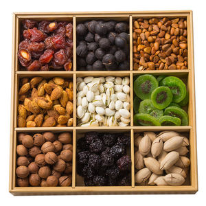 Boîte à fruits secs en bambou avec compartiments et couvercle, rectangulaire, couleur bois naturel, pour les fêtes et le rangement à domicile - Product Image 2