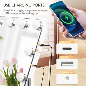 Bán buôn hollywoodmirror 360 xoay bảng cảm biến hàng đầu Vanity gương Set mỹ phẩm trang điểm gương với USB điện thoại - Product Image 5