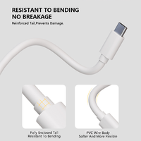 Câble de charge rapide USB Type-C vers Type-C PD 60W 1M pour appareils intelligents, appareils photo et ordinateurs - Matériau PVC Blanc