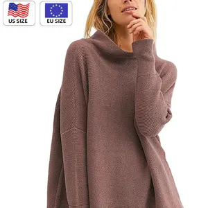 High Quality Winter Warm Turtle-neck Oversize Knitted Casual Pure Design Women Knitted Pullover Sweater