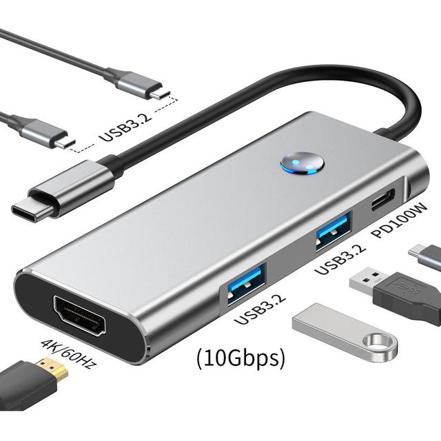 Wholesale 7-Port 10Gbps USB-C Aluminum Alloy Docking Station Adapter HDMI-Compatible 4K60Hz 100W(PD) Hub in Stock