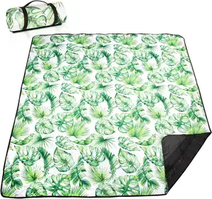 200x200cm tái chế vải in bông không thấm nước ngoài trời sang trọng Dã Ngoại thảm với dây đeo da tùy chỉnh Oxford Dã Ngoại chăn