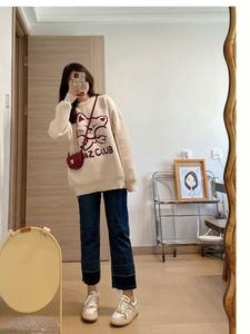 <strong>Women's</strong> Casual <strong>Cat</strong> Lazy Wind Pullover <strong>Jumper</strong> for Spring Autumn and Winter Loose Round Neck Long Knitwear Bottoming Shirt - Product Image 3