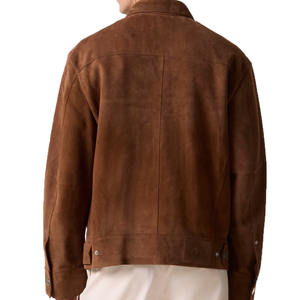 Veste en <span class=keywords><strong>daim</strong></span> marron pour hommes, manteau en cuir souple classique à la mode, vêtements d'extérieur confortables et durables pour le streetwear d'affaires - Product Image 3