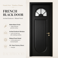 Puerta de Madera Sólida Pintada en Negro Estilo Francés, Puerta Interior de Madera Retro con Acabado Tallado Personalizado para Villa
