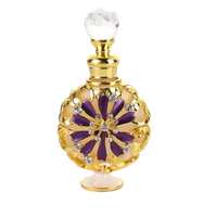 Botol Parfum Minyak Kaca 10ml Desain Bunga dengan Pipet, Botol Parfum Minyak Arab Bulat Isi Ulang dengan Tutup Sekrup