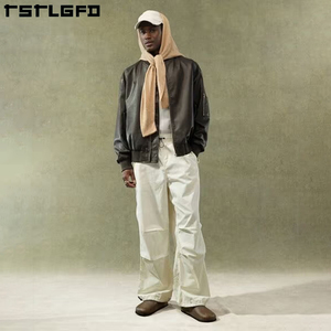 Chaqueta con cremallera para hombre (OEM personalizado): cuero reciclado ecológico de alta calidad, diseño de trabajo y motocicleta, cuello levantado - Product Image 3