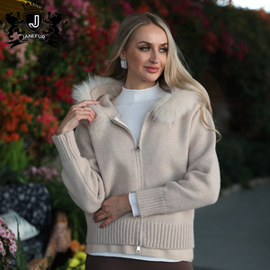 Janefur 2026 Fashion Comfortable Fox Fur Collar <strong>Hooded</strong> Zipper Women Knitted <strong>Cardigan</strong> <strong>Ladies</strong> Fox Fur <strong>Cardigan</strong> - Product Image 3