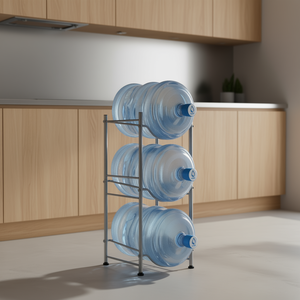 Silver Single Row <b>Water</b> <b>Bottle</b> Rack 3 Tiered Jug <b>Holder</b> For Kitchen Storage Solution - Product Image 2