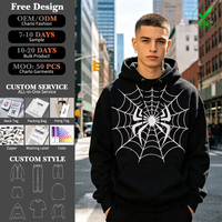 Özel OEM ODM Örümcek Ağı Baskılı Siyah Kapüşonlu Erkek Sokak Giyim Tarzı Büyük Beden Sweatshirt Toptan Fabrika