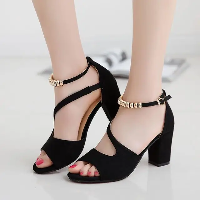 Sandálias de salto alto para mulheres, modelo mais size design para moças sapatos de festa de escritório coreano